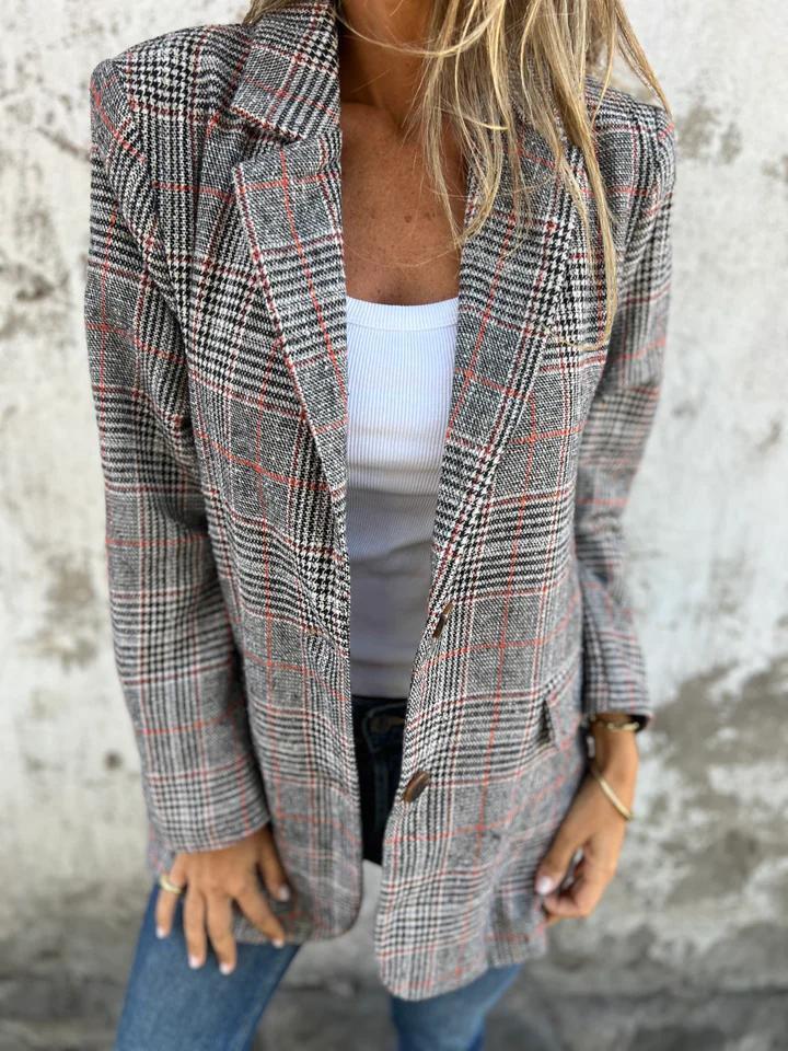 Veste Blazer Pied de Poule Rétro Femme