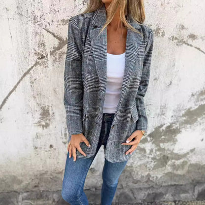 Veste Blazer Pied de Poule Rétro Femme