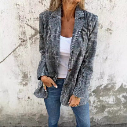 Veste Blazer Pied de Poule Rétro Femme